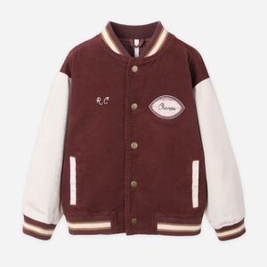 Rylee + Cru Toddler Boys Varsity Football Jacket 12-18 m Burgundy Corduroy NWOT